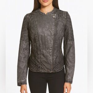 JouJou Moto Jacket Women’s M Black Vegan Leather Biker Zip Front Edgy Punk